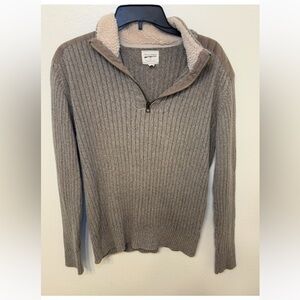 Field & Stream Men's Gray Ribbed Zip-Up Sweater with Sherpa Collar